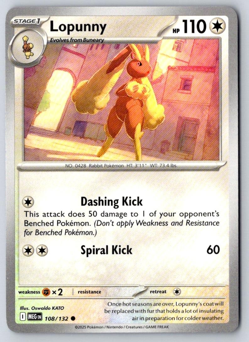 Lopunny 108/132 Common Mega Evolution Pokemon Near Mint