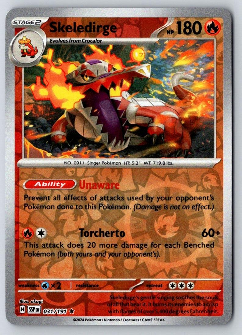 Skeledirge 031/191 Rare Surging Sparks Pokemon Holo Near Mint