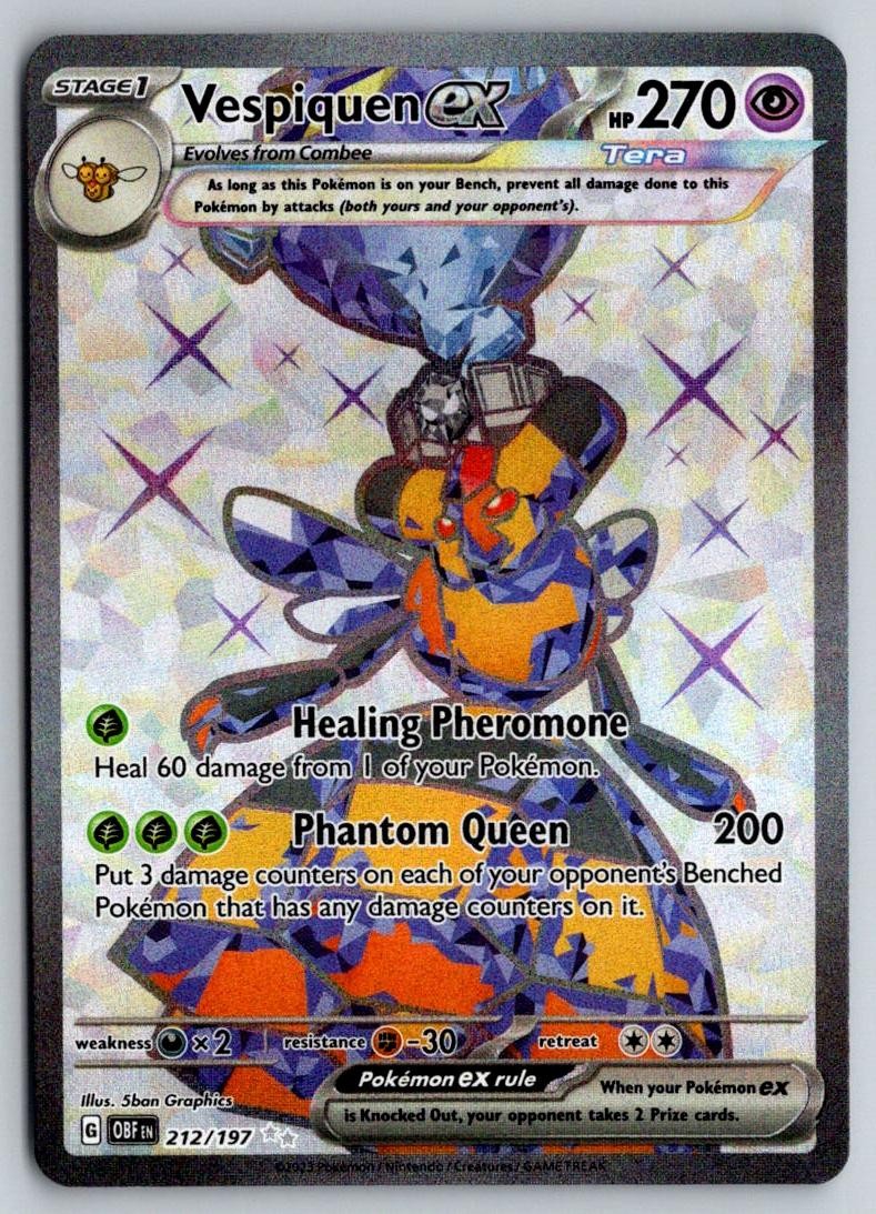 Vespiquen ex 212/197 Ultra Rare Obsidian Flames Pokemon Near Mint