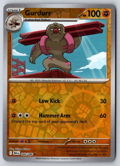 Gurdurr 048/086 Common Black Bolt Pokemon Reverse Holo Near Mint
