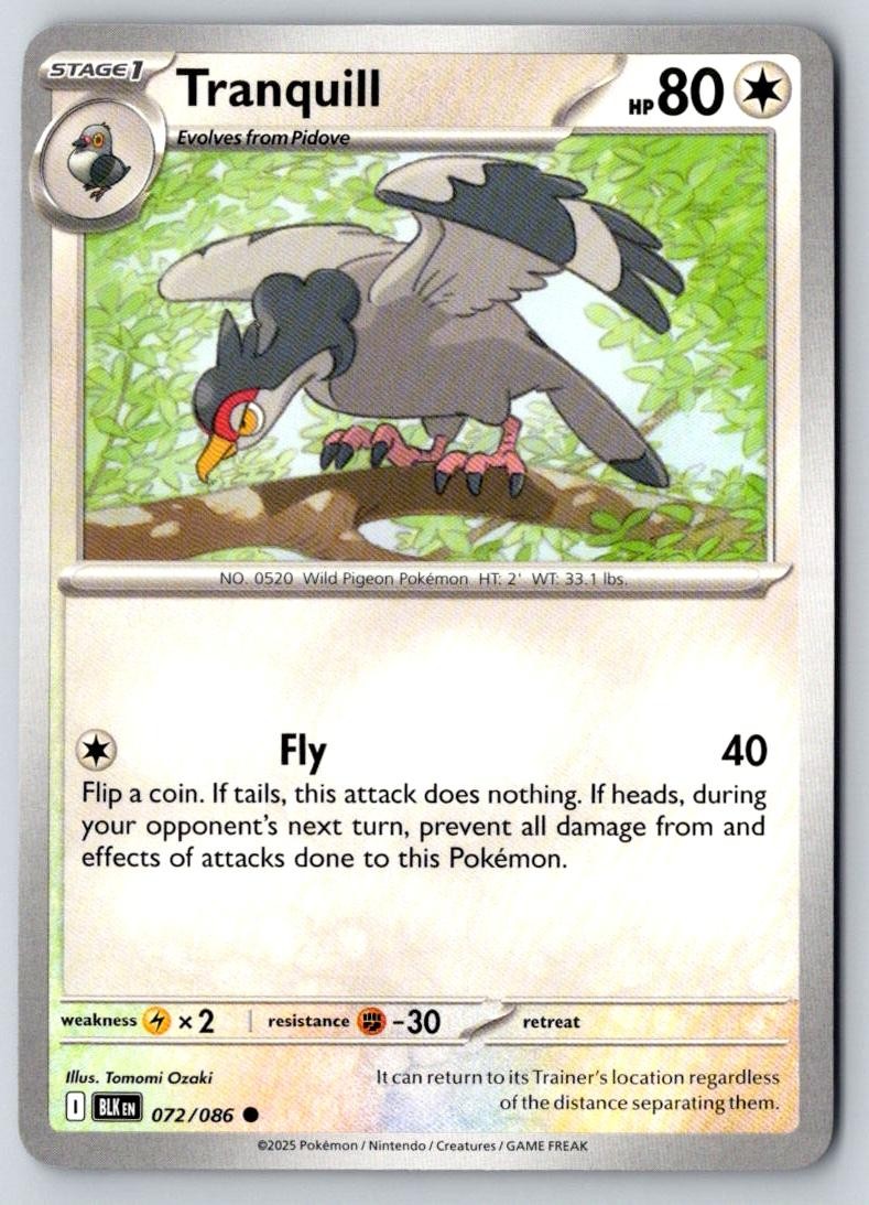Tranquill 072/086 Common Black Bolt Pokemon Near Mint