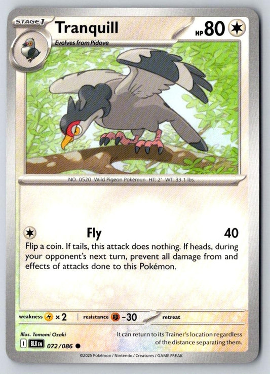 Tranquill 072/086 Common Black Bolt Pokemon Near Mint