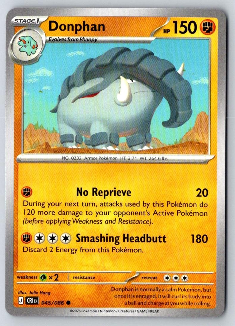 Donphan 045/086 Common Chaos Rising Pokemon Near Mint