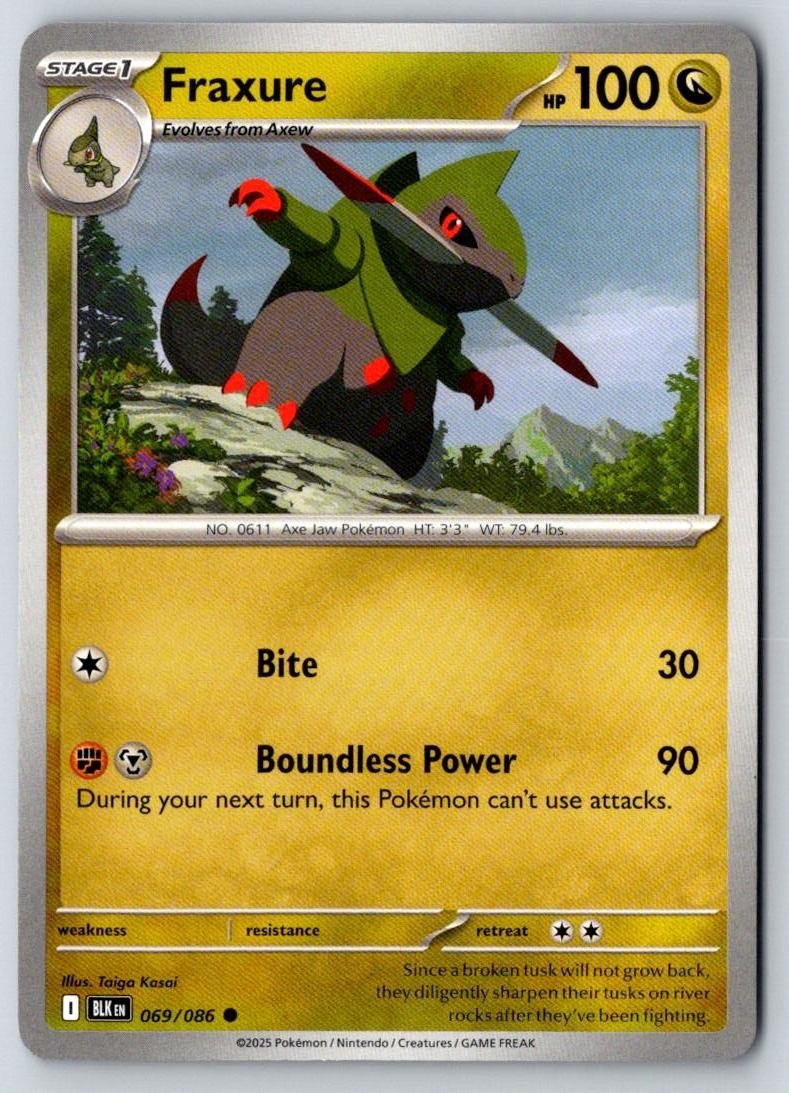 Fraxure 069/086 Common Black Bolt Pokemon Near Mint