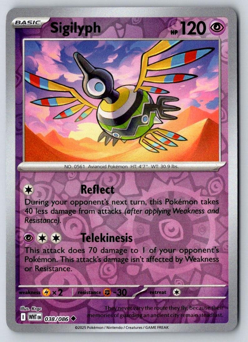 Sigilyph Reverse Holo) 038/086 Uncommon White Flare Pokemon Holo Near Mint