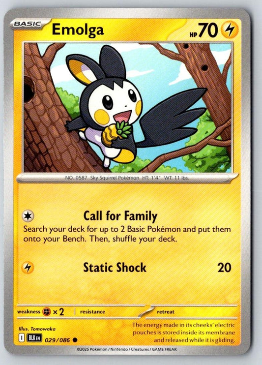 Emolga 029/086 Common Black Bolt Pokemon Near Mint