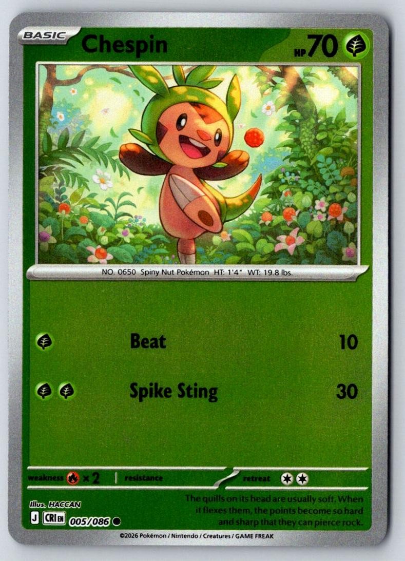 Chespin 005/086 Common Chaos Rising Pokemon Reverse Holo Near Mint