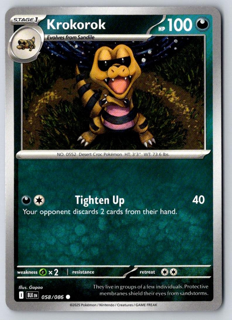 Krokorok 058/086 Common Black Bolt Pokemon Near Mint