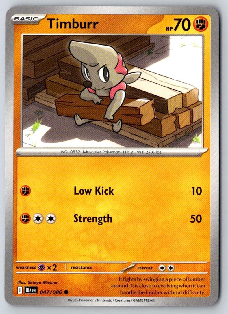Timburr 047/086 Common Black Bolt Pokemon Near Mint