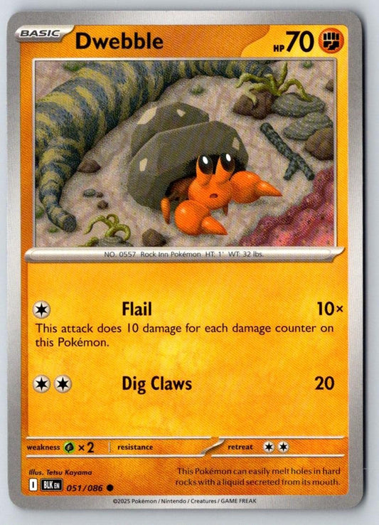 Dwebble 051/086 Common Black Bolt Pokemon Near Mint