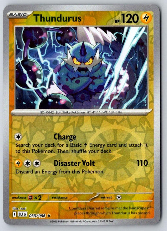 Thundurus 033/086 Rare Black Bolt Pokemon Reverse Holo Near Mint