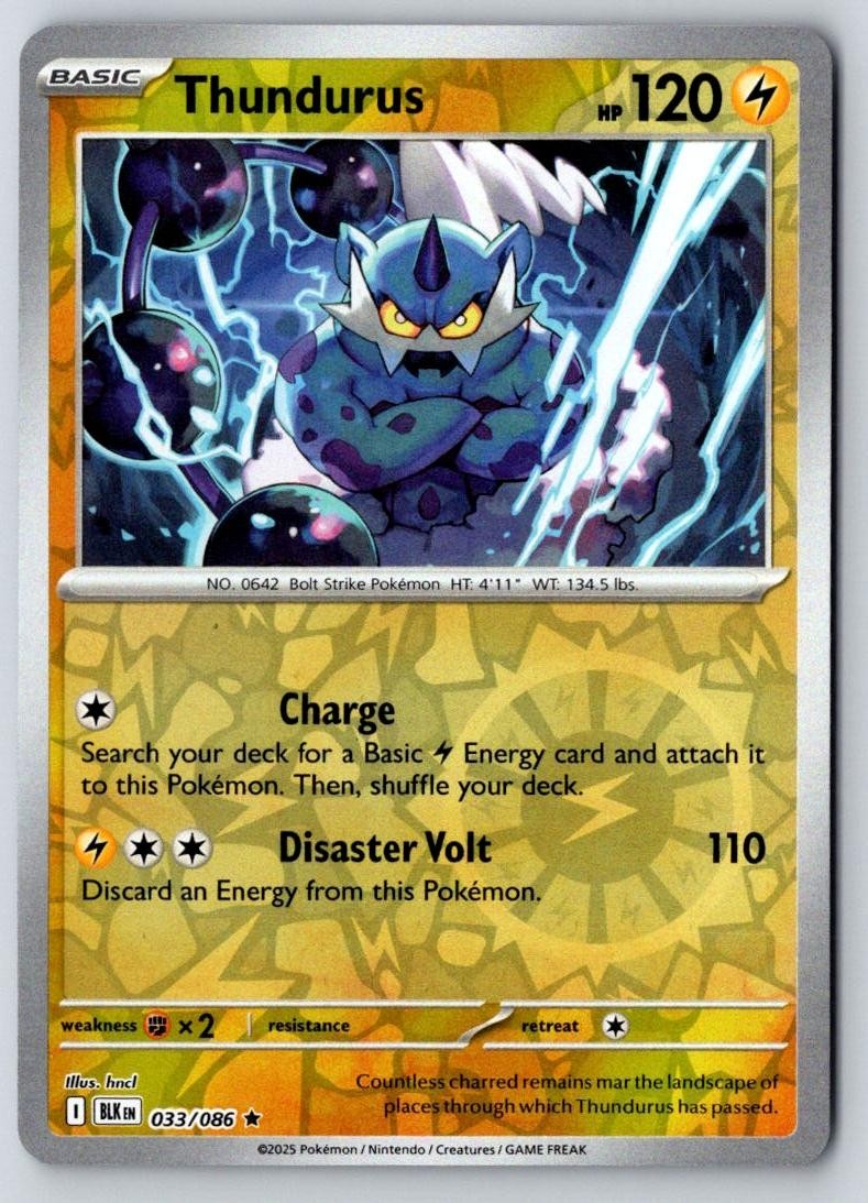 Thundurus 033/086 Rare Black Bolt Pokemon Reverse Holo Near Mint