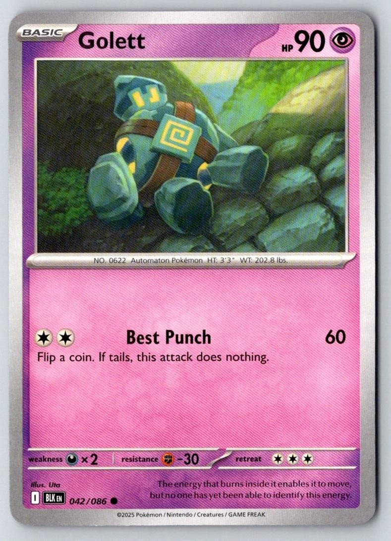 Golett 042/086 Common Black Bolt Pokemon Near Mint