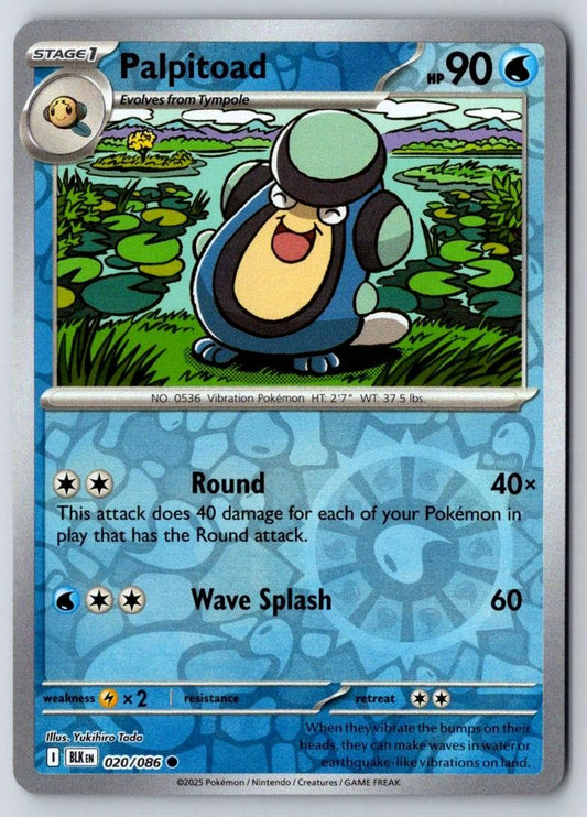 Palpitoad 020/086 Common Black Bolt Pokemon Reverse Holo Near Mint