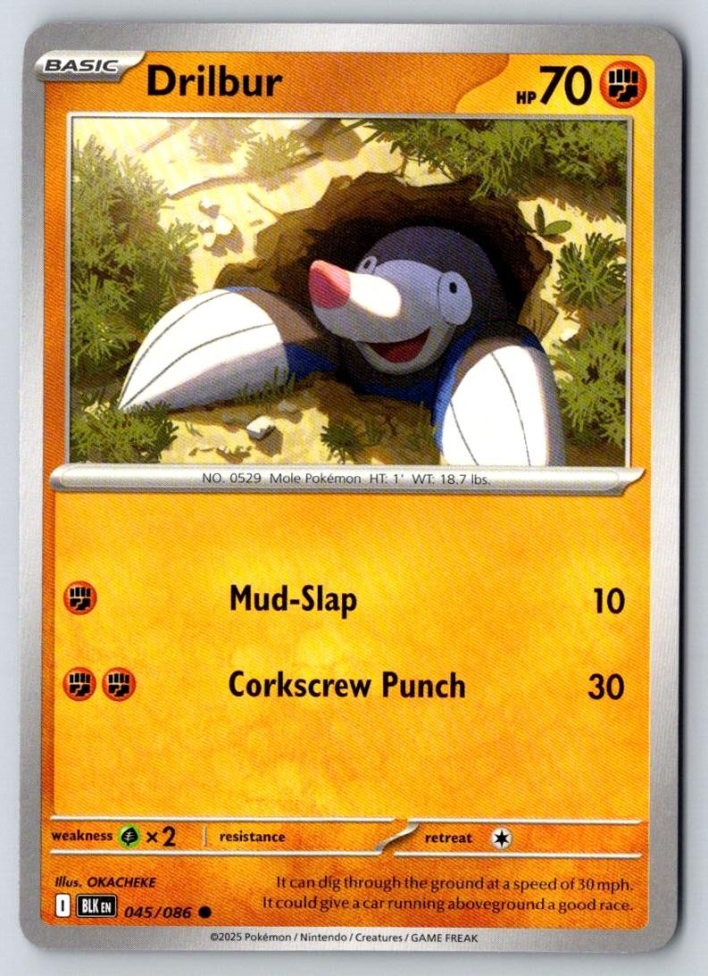 Drilbur 045/086 Common Black Bolt Pokemon Near Mint