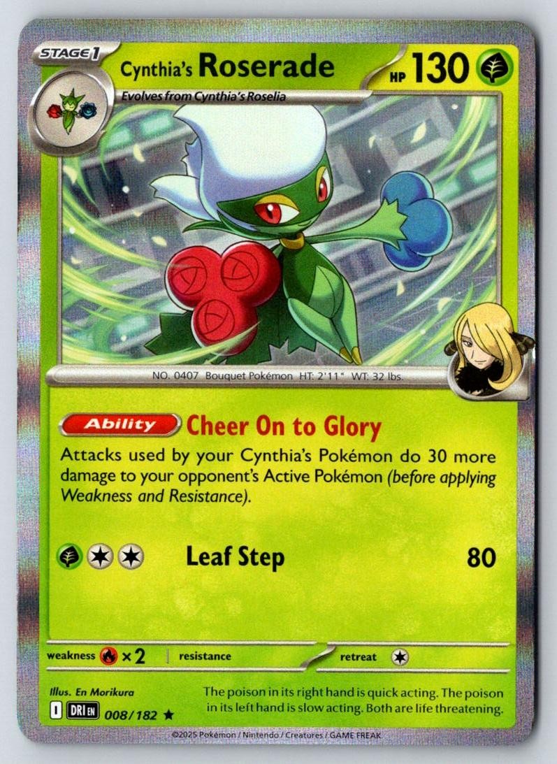 Cynthia's Roserade 008/182 Rare Destined Rivals Pokemon Holo Near Mint