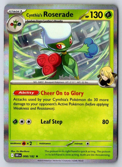 Cynthia's Roserade 008/182 Rare Destined Rivals Pokemon Holo Near Mint