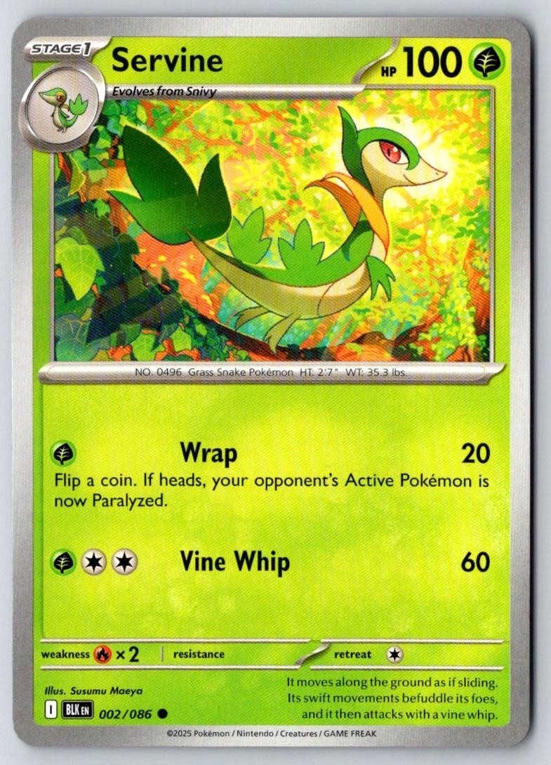 Servine 002/086 Common Black Bolt Pokemon Near Mint