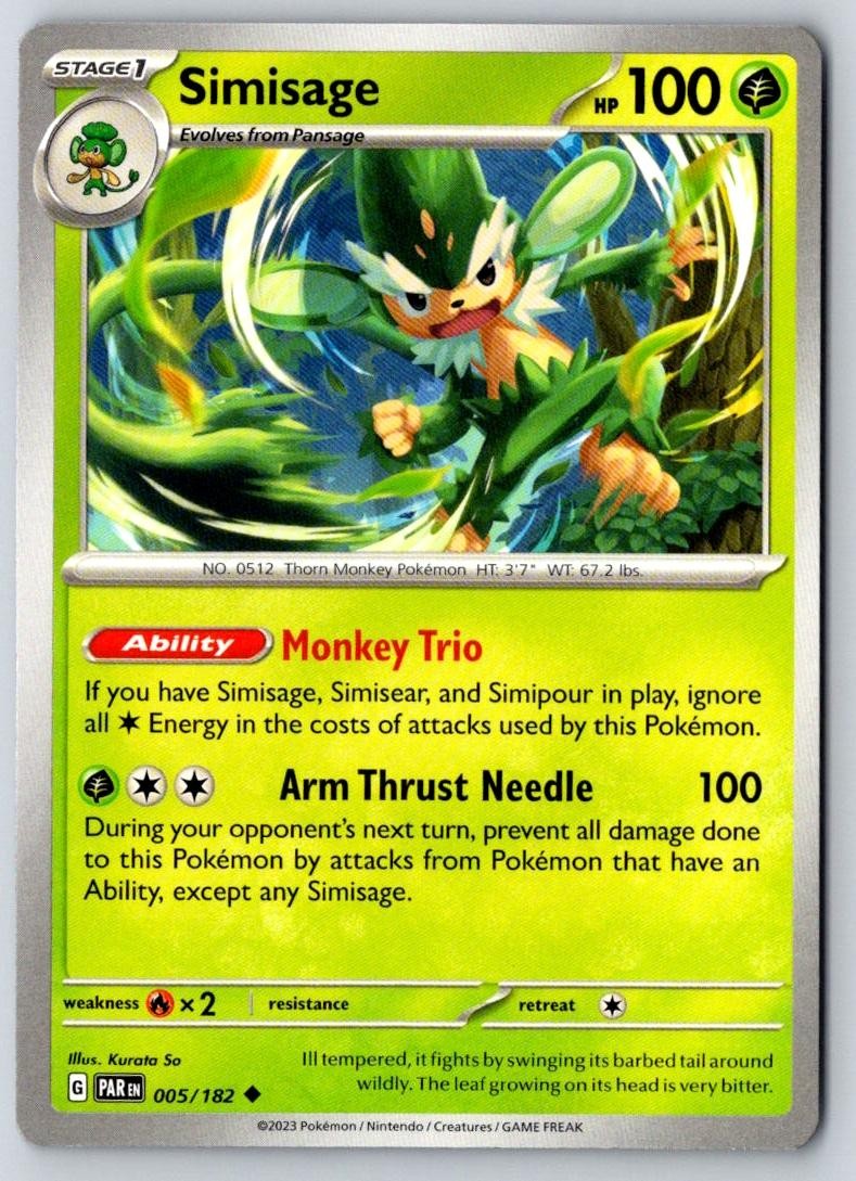 Simisage 005/182 Uncommon Paradox Rift Pokemon Near Mint