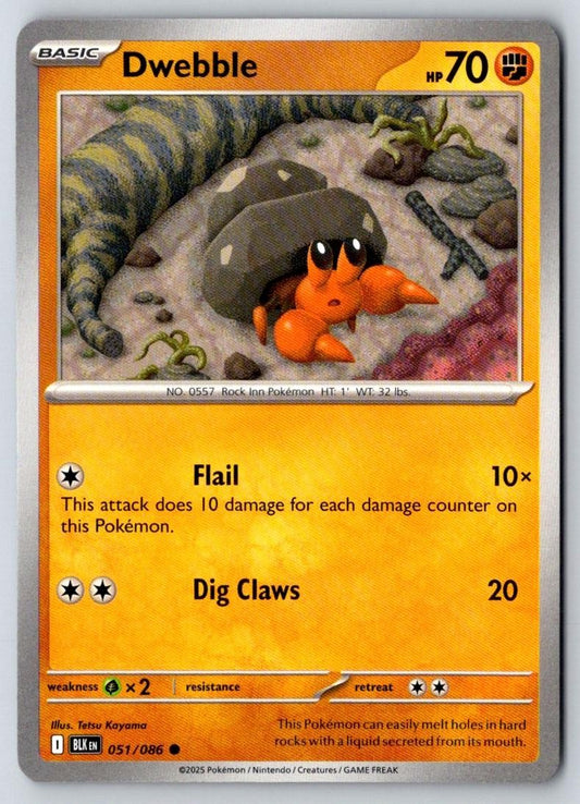 Dwebble 051/086 Common Black Bolt Pokemon Near Mint