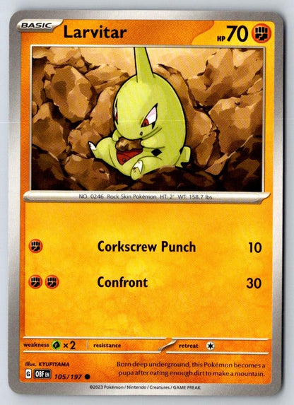 Larvitar 105/197 Common Obsidian Flames Pokemon Near Mint