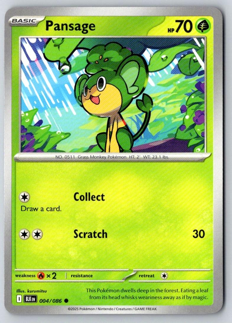 Pansage 004/086 Common Black Bolt Pokemon Near Mint