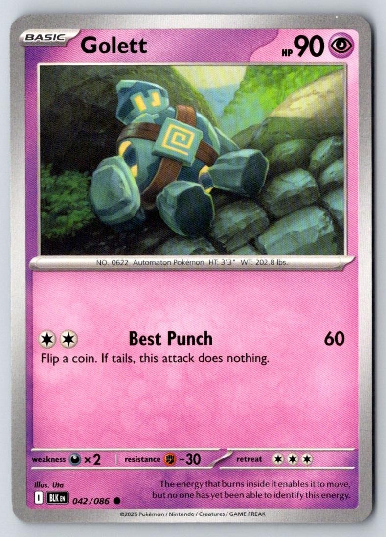 Golett 042/086 Common Black Bolt Pokemon Near Mint