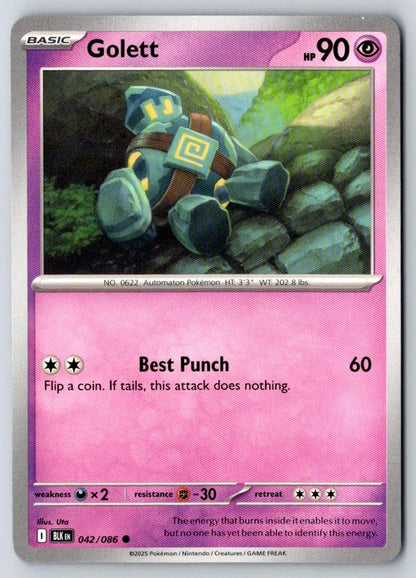 Golett 042/086 Common Black Bolt Pokemon Near Mint