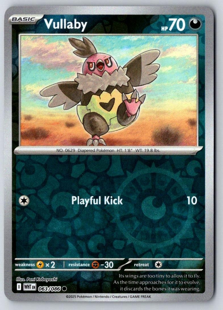 Vullaby 063/086 Common White Flare Pokemon Reverse Holo Near Mint