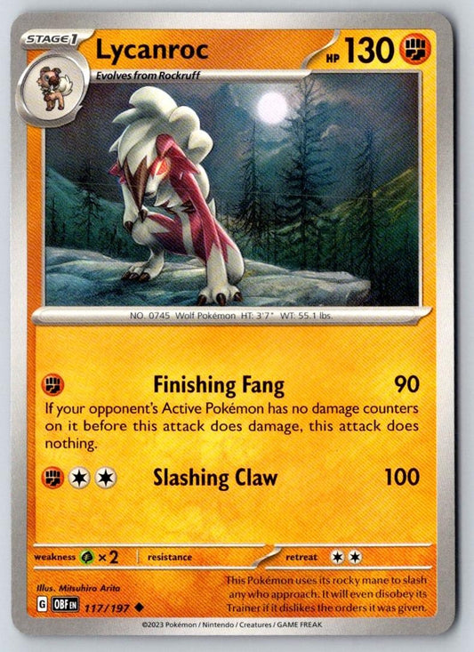 Lycanroc 117/197 Uncommon Obsidian Flames Pokemon Near Mint