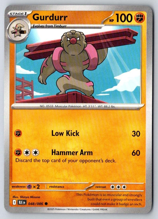 Gurdurr 048/086 Common Black Bolt Pokemon Near Mint