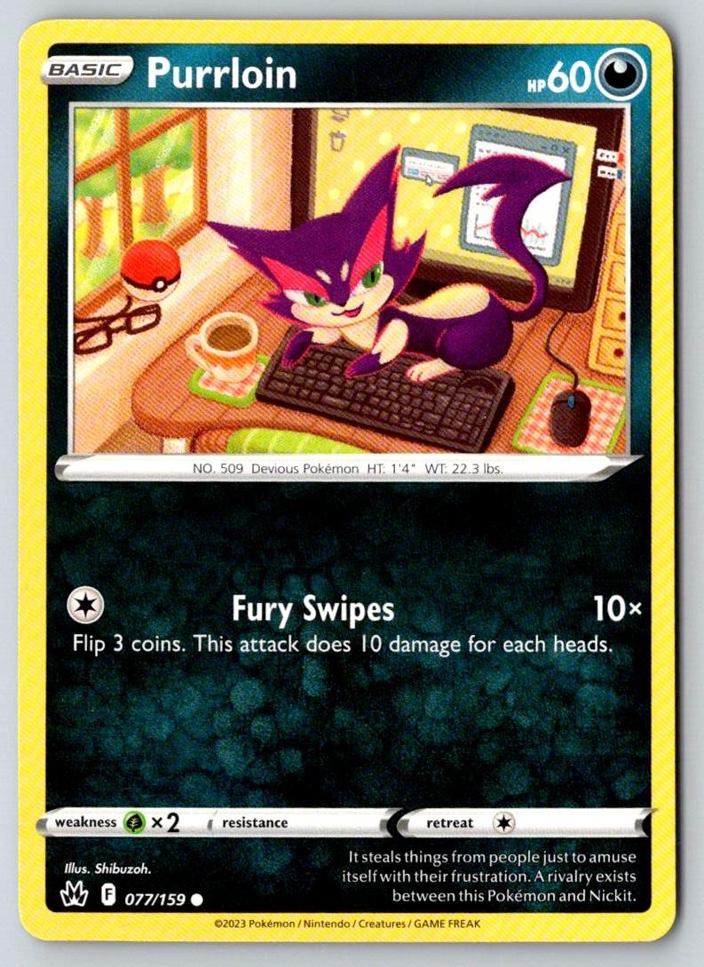 Purrloin 077/159 Common Crown Zenith Pokemon Near Mint