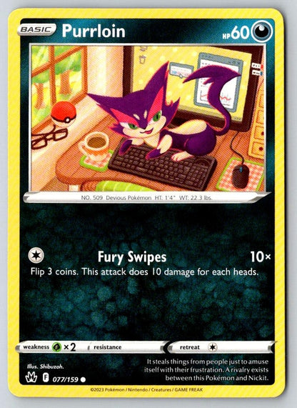 Purrloin 077/159 Common Crown Zenith Pokemon Near Mint