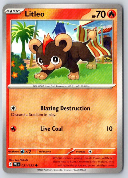 Litleo 031/193 Common Paldea Evolved Pokemon Near Mint