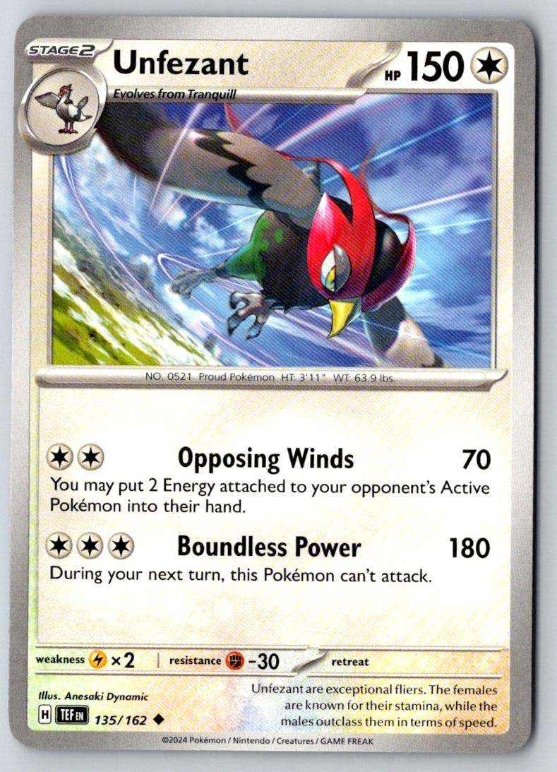 Unfezant 135/162 Uncommon Temporal Forces Pokemon Near Mint