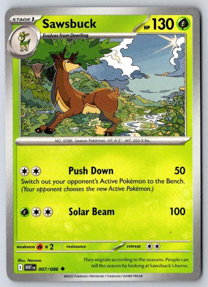 Sawsbuck 007/086 Uncommon White Flare Pokemon Near Mint