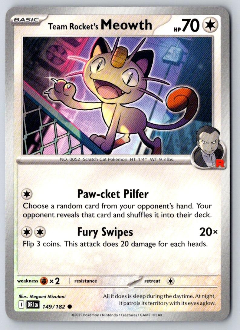 Team Rocket's Meowth 149/182 Common Destined Rivals Pokemon Near Mint