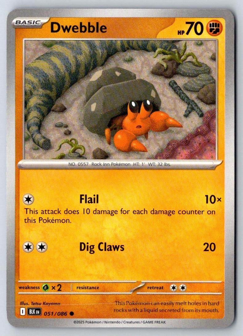 Dwebble 051/086 Common Black Bolt Pokemon Near Mint