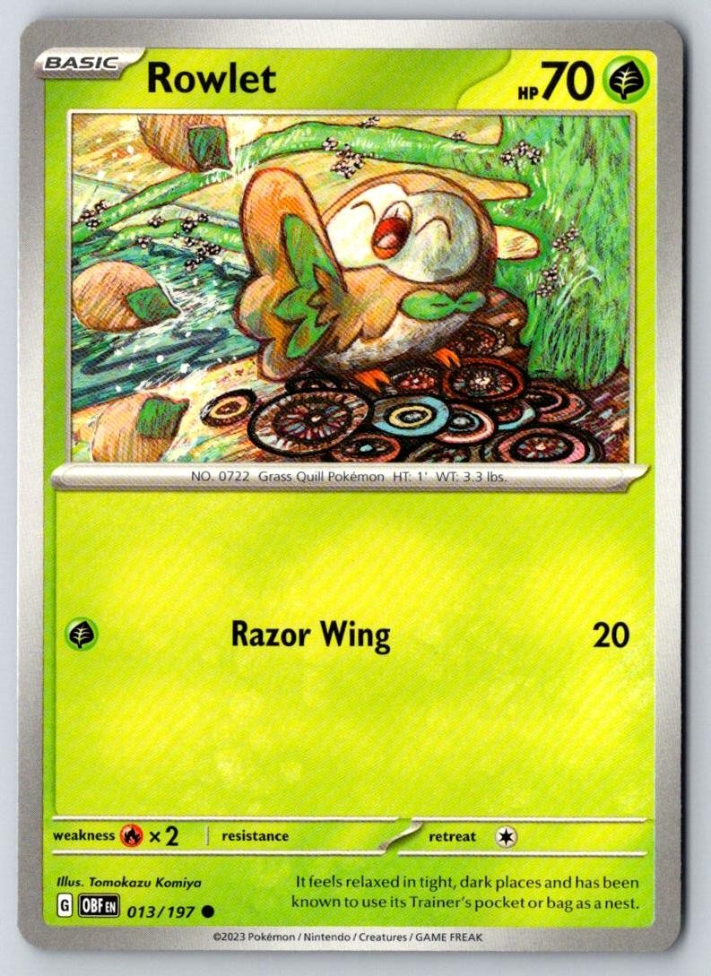 Rowlet 013/197 Common Obsidian Flames Pokemon Near Mint