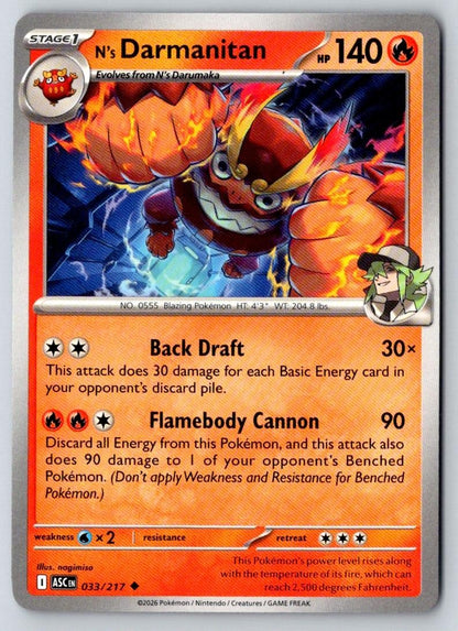 N's Darmanitan 033/217 Uncommon Ascended Heroes Pokemon Near Mint