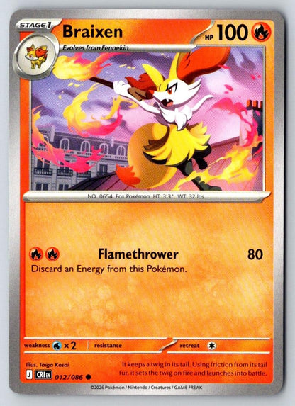 Braixen 012/086 Common Chaos Rising Pokemon Near Mint