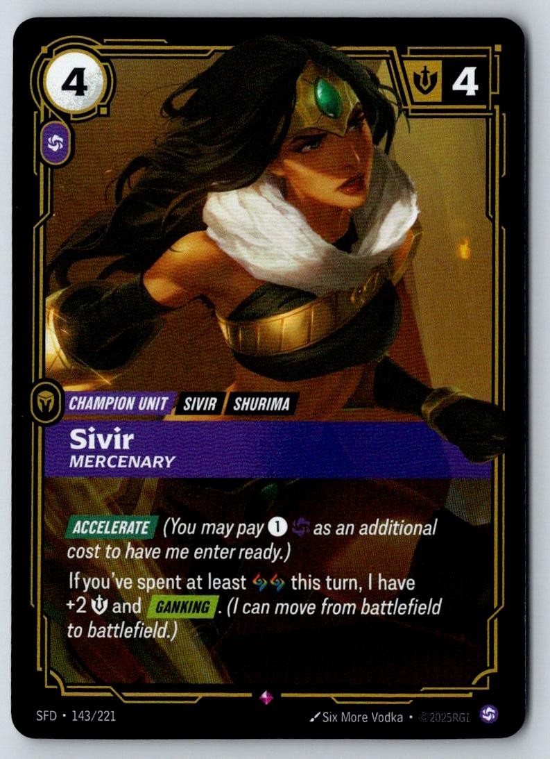 Sivir - Mercenary 143/221 Rare Spiritforged Riftbound Foil Near Mint