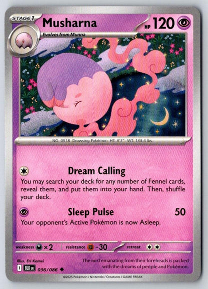 Musharna 036/086 Uncommon Black Bolt Pokemon Near Mint