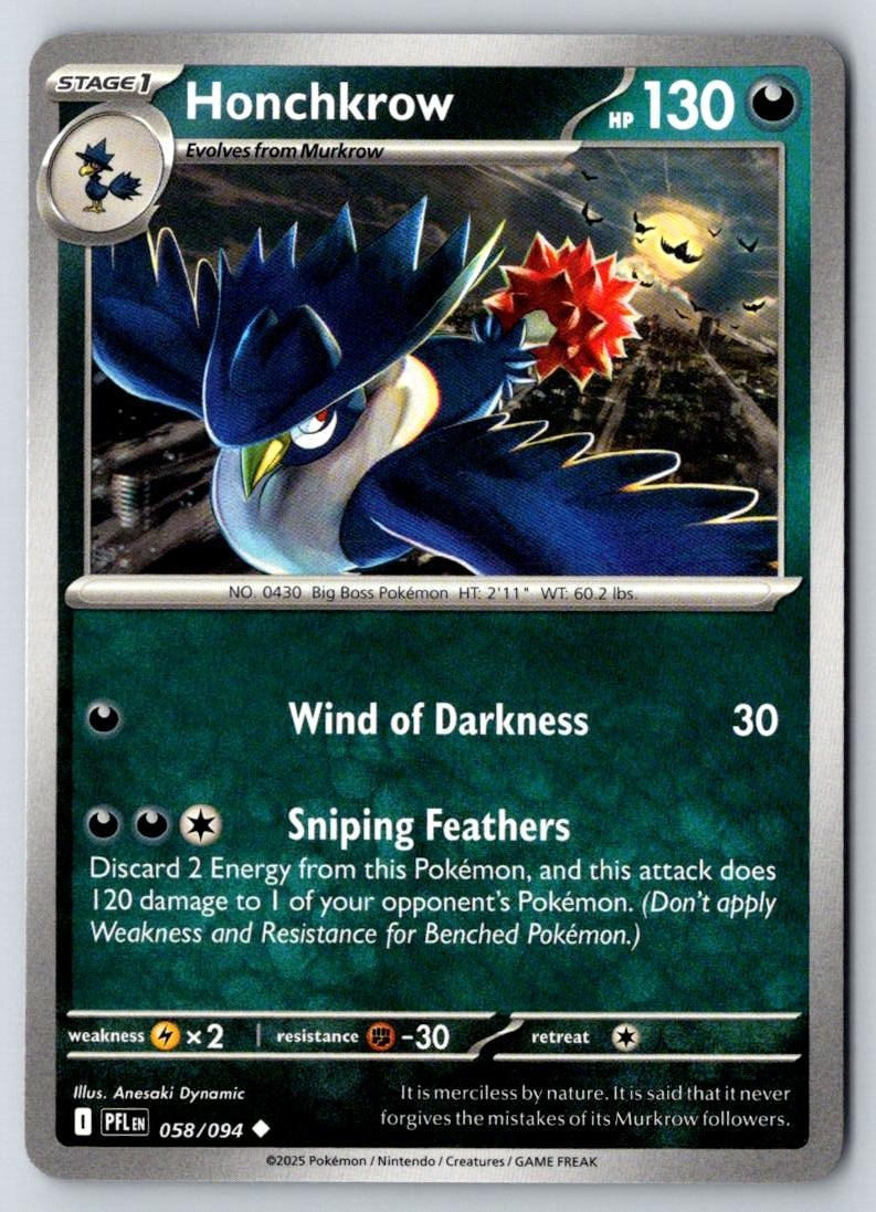 Honchkrow 058/094 Uncommon Phantasmal Flames Pokemon Near Mint