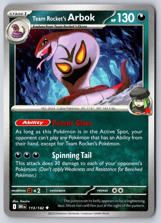 Team Rocket's Arbok 113/182 Uncommon Destined Rivals Pokemon Near Mint