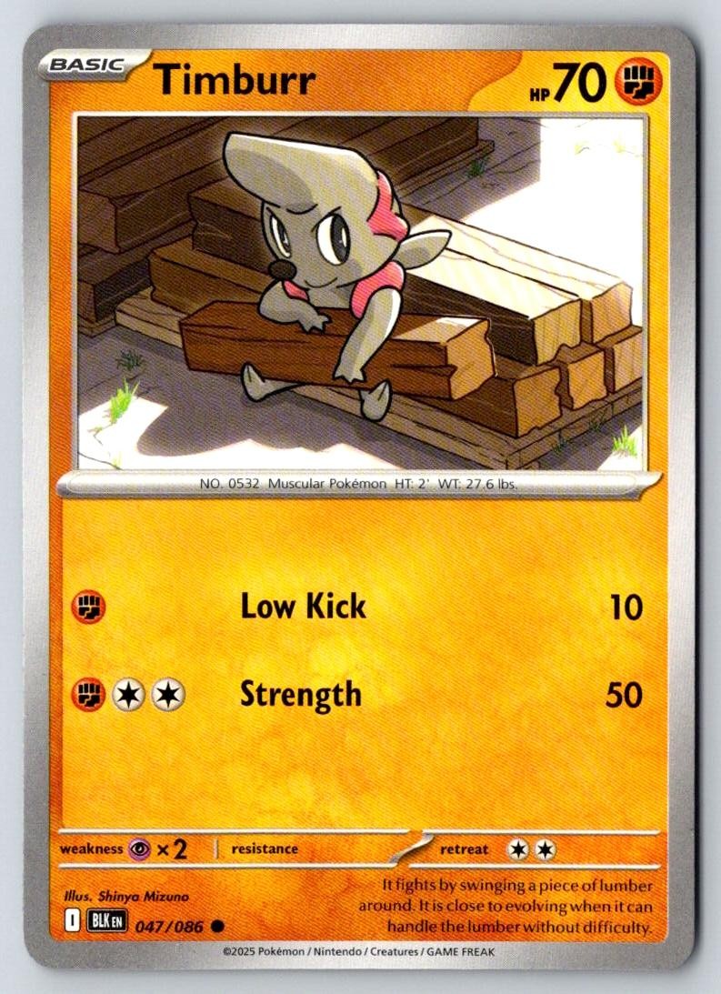 Timburr 047/086 Common Black Bolt Pokemon Near Mint