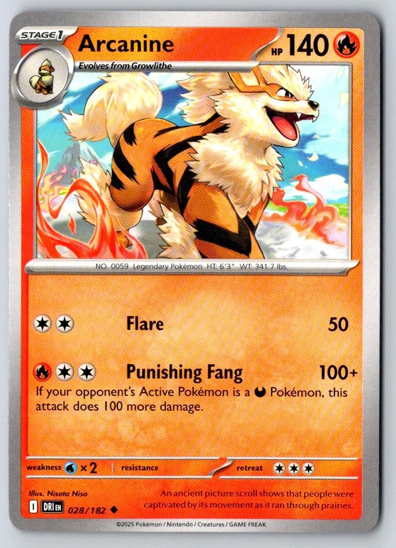 Arcanine 028/182 Uncommon Destined Rivals Pokemon Near Mint
