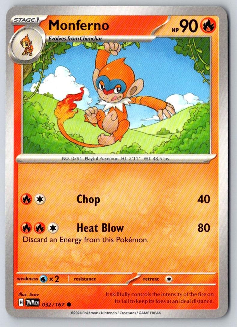 Monferno 032/167 Common Twilight Masquerade Pokemon Near Mint