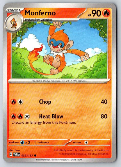 Monferno 032/167 Common Twilight Masquerade Pokemon Near Mint