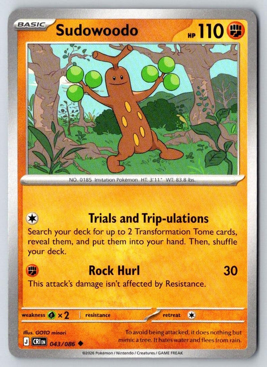 Sudowoodo 043/086 Uncommon Chaos Rising Pokemon Near Mint
